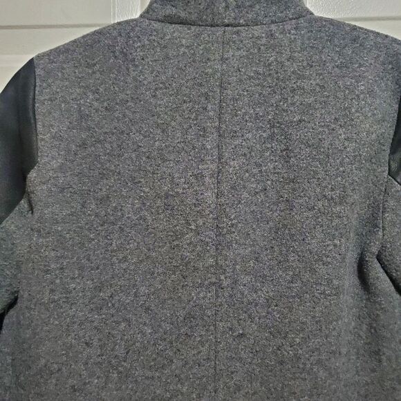 Theory Naomo Leather-Sleeve Felt Coat Size Small Gray Black Mixed Media S - Picture 9 of 16